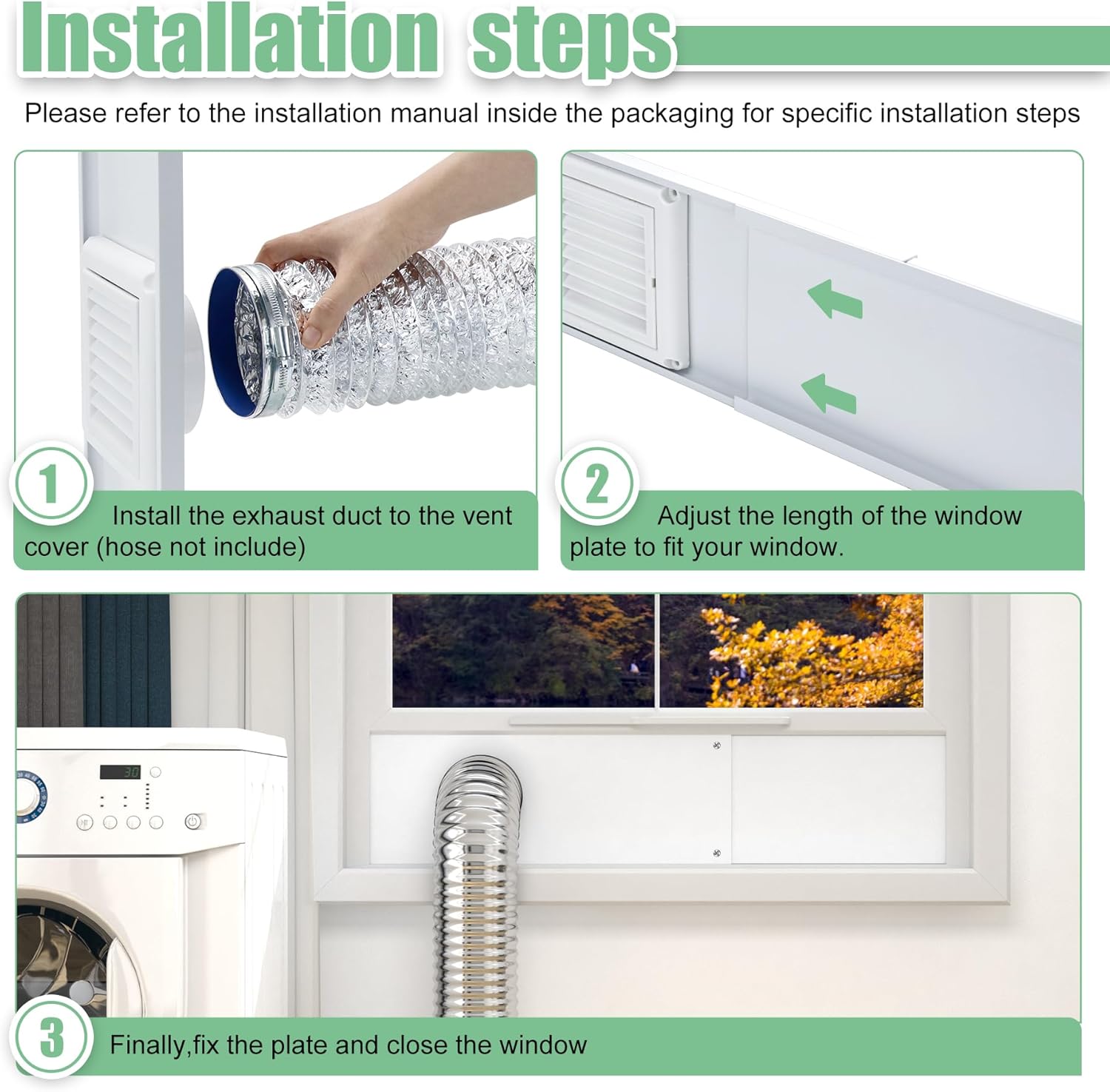 Dryer Vent Window Kit for 4" Diameter Dryer Vent Hose,Adjustable Window Vent Kit for Sliding and Hung Windows,Window Seal Plates Kit with Louvered Outdoor Vent Cover