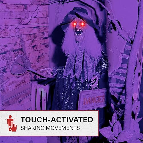 Miniatura 26 de Haunted Hill Farm Bruja parlante animatrónica de 15 pies con luces activadas por tacto y sonido, funciona con pilas, decoración de Halloween al aire