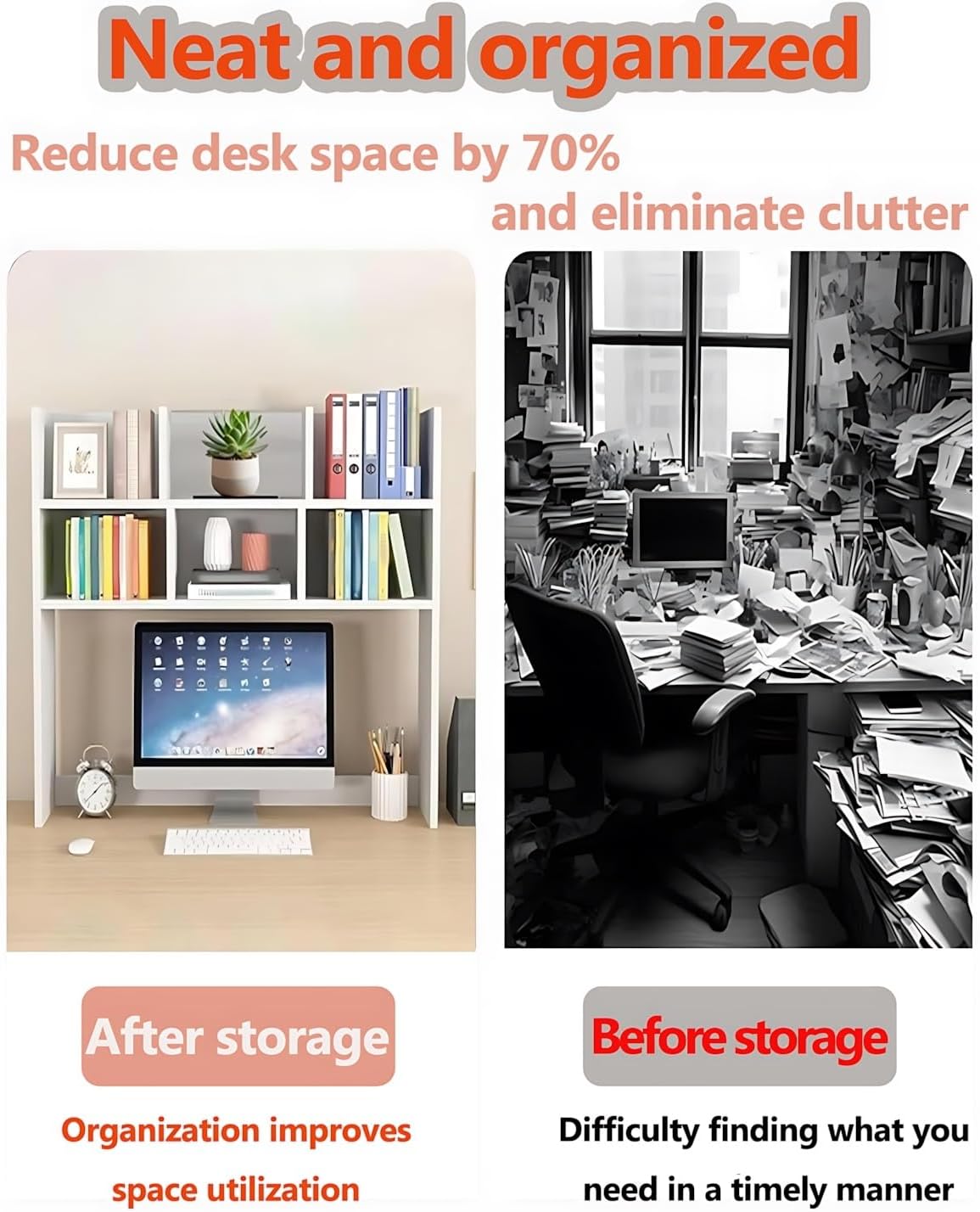 Desktop Bookshelf Organizer,Dorm Desk Hutch White,Desk with Shelves,Small Desk Hutch,Desk Shelf for Top of Desk(70/80cm)
