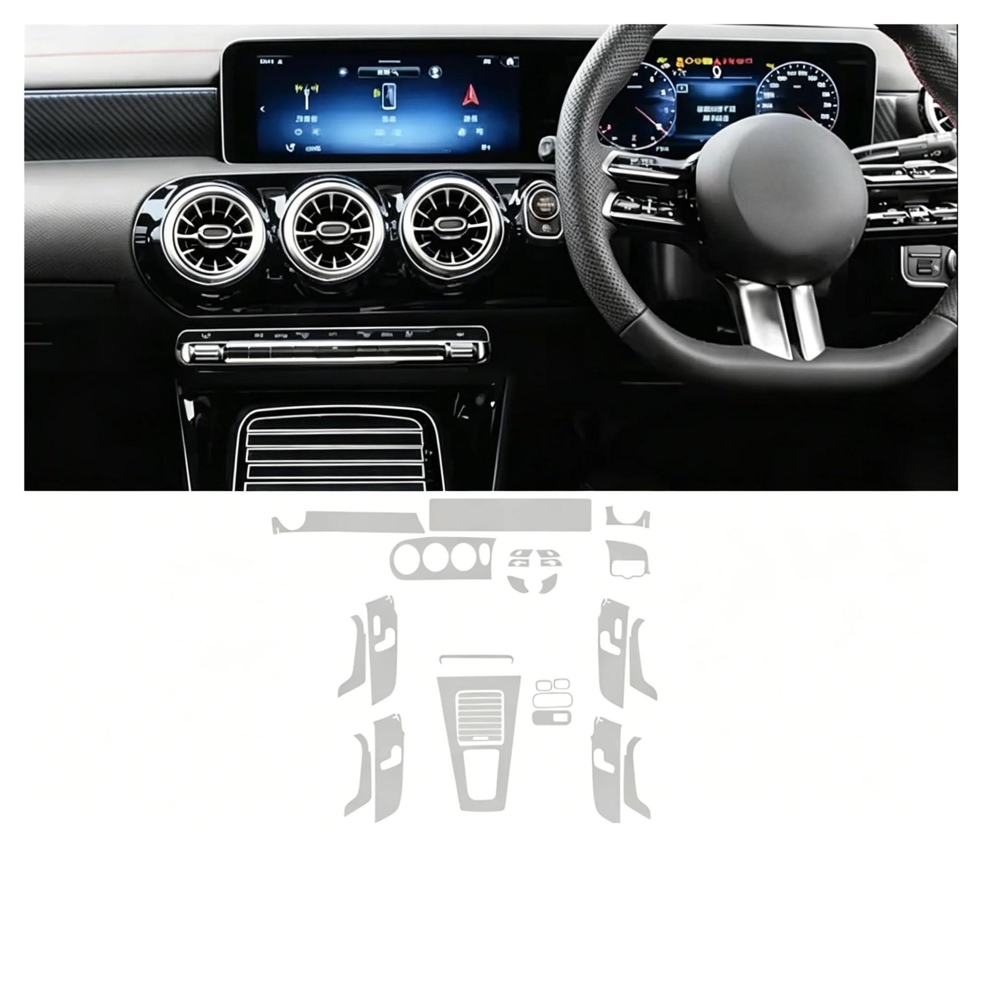 Navigation Schutzfolie Für Benz A-Klasse W177 2024–2026 Mittelkonsole TPU-Schutzfolie TPU-Innenbildschirmschutz Innen Transparent(Right Hand Drive)