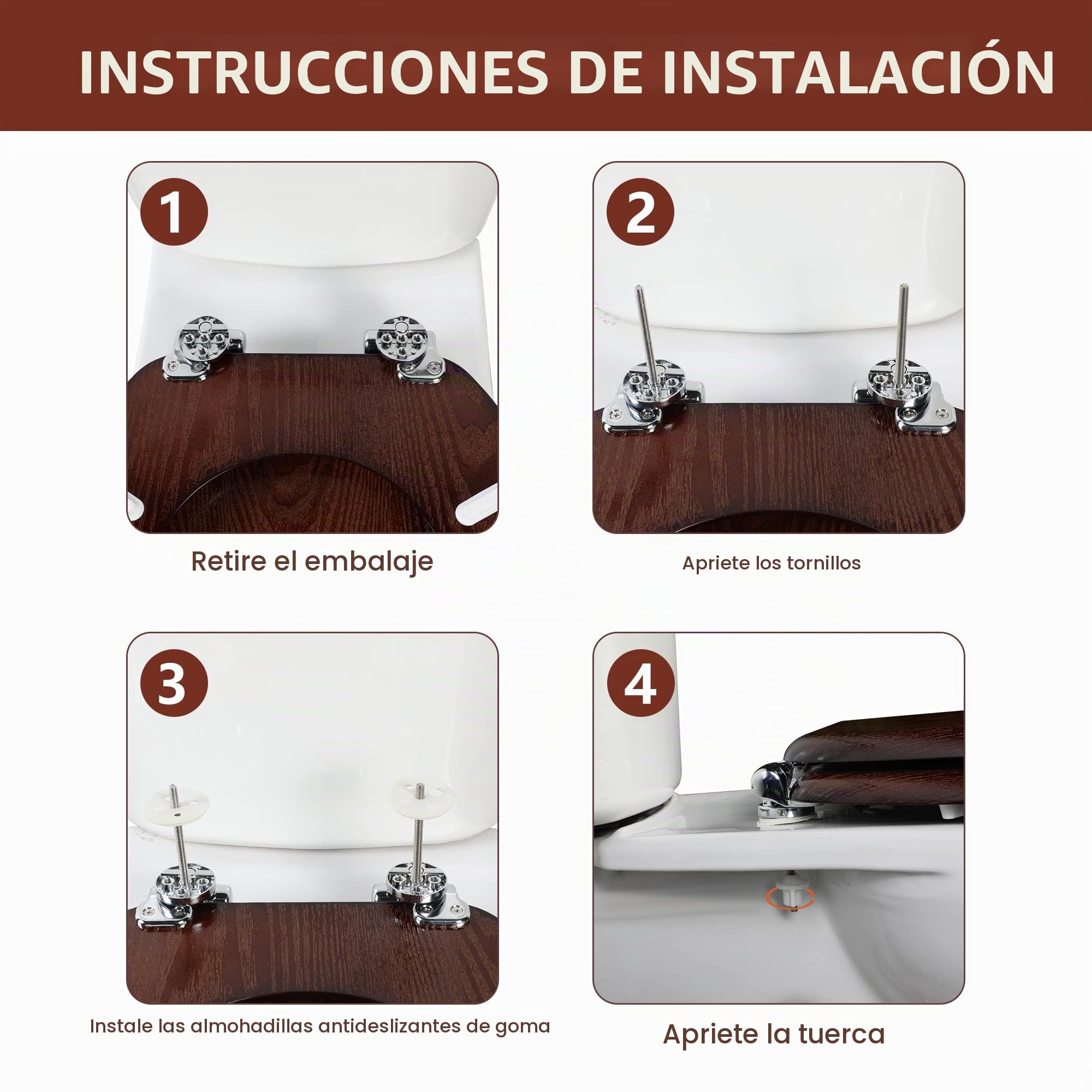 Angel Shield Asiento de inodoro de madera natural con cierre silencioso y bisagras de liberación rápida, fácil de instalar y limpiar, antibacteriano (nogal oscuro)