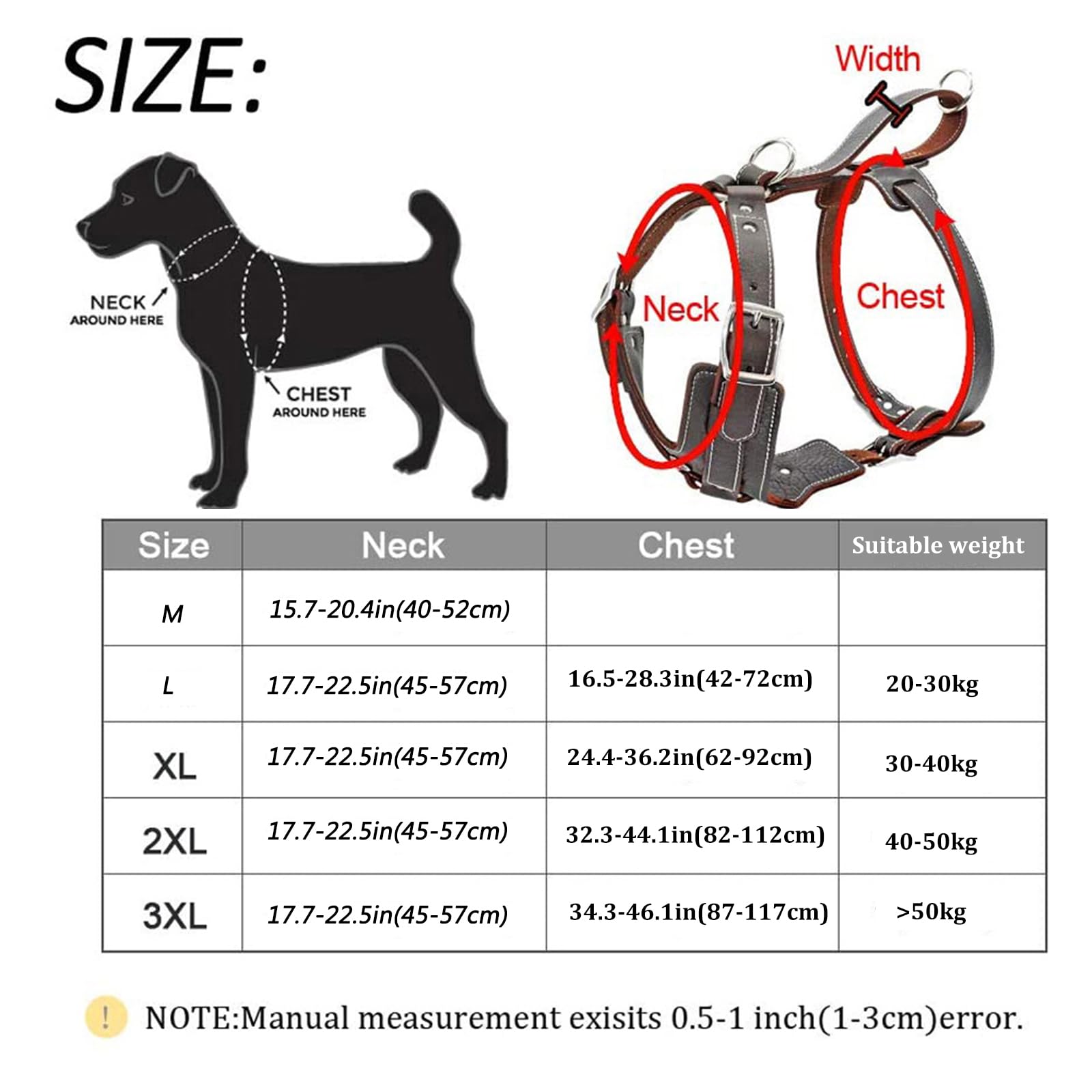 Durable Arnés del Perro Perros Grandes Arneses De Cuero Genuino Chaleco De Adiestramiento con Asa De Control Rápido para Labrador Pitbull(Size:L)