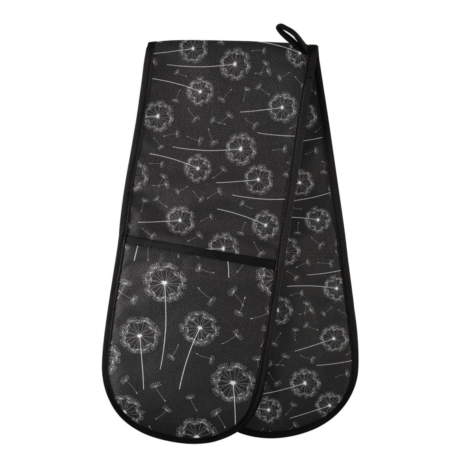 Double Oven Gloves Heat Resistant Funny Dandelion Double Oven Mitts Pot Holder Heat Protection Oven Gloves for Home Kitchen Baking Cooking BBQ Microwave