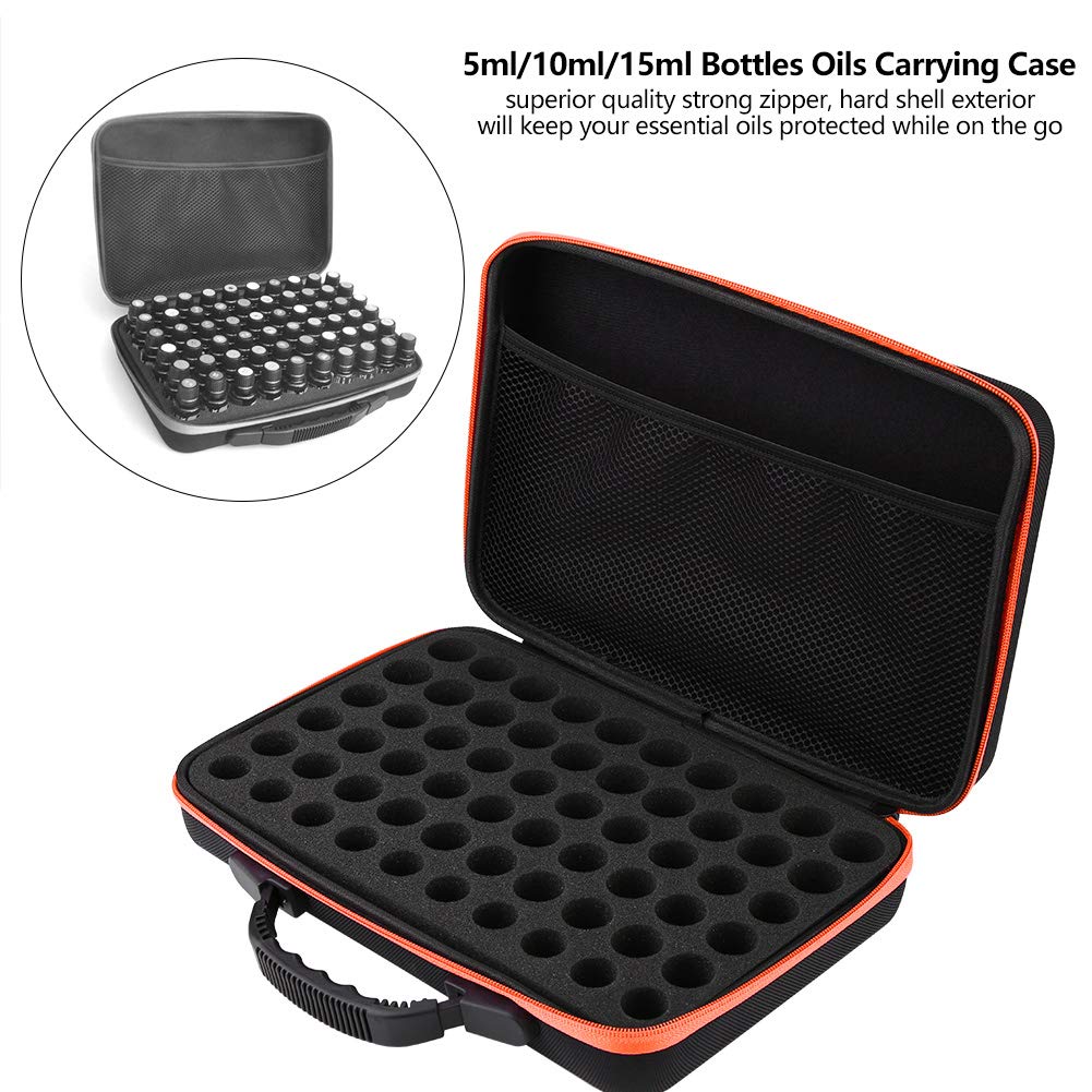 60 Compartiments Boîte Huile Essentielle, Sac de Rangement d'Huile Essentielle en EVA Imperméable Portable Étui de Transport d'Huile Essentielle pour 5ml 10ml 15ml 31x22,5x7,7cm (Orange)