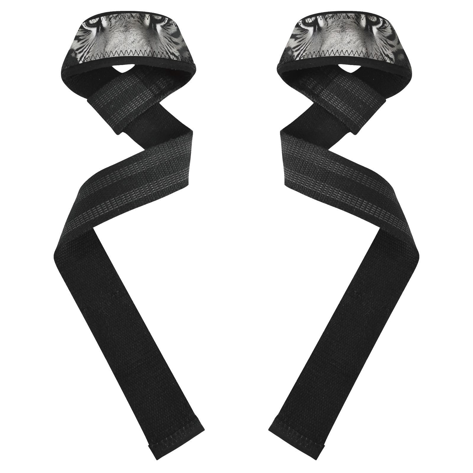 Nander Black and White Tiger Wrist Straps for Weightlifting,Lifting Straps with Neoprene Cushioned Wrist Padded and Anti-Skid Silicone for Strength Training,Bodybuilding,Deadlifting