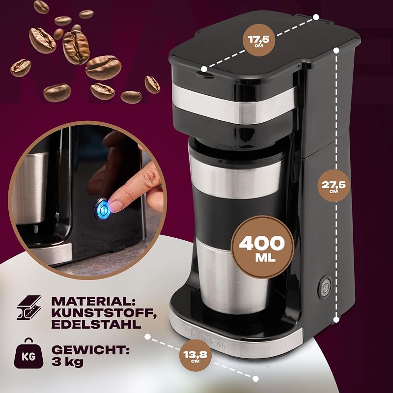 Clatronic KA 3733 egycsésze kávéfőző rozsdamentes bögre és aroma fedéllel