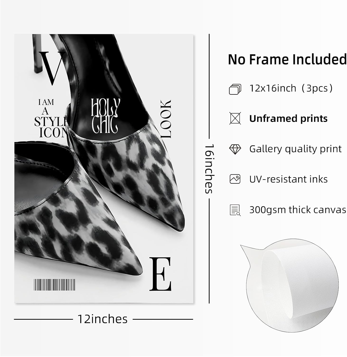 Black Leopard Wall Art Y2k Cheetah Canvas Wall Decor Fashion Trendy Posters Vintage Aesthetic Pictures Luxury Heels Painting Stockholm Prints for Bedroom Living Room 12x16 Inch Unframed Set of 3 image 2