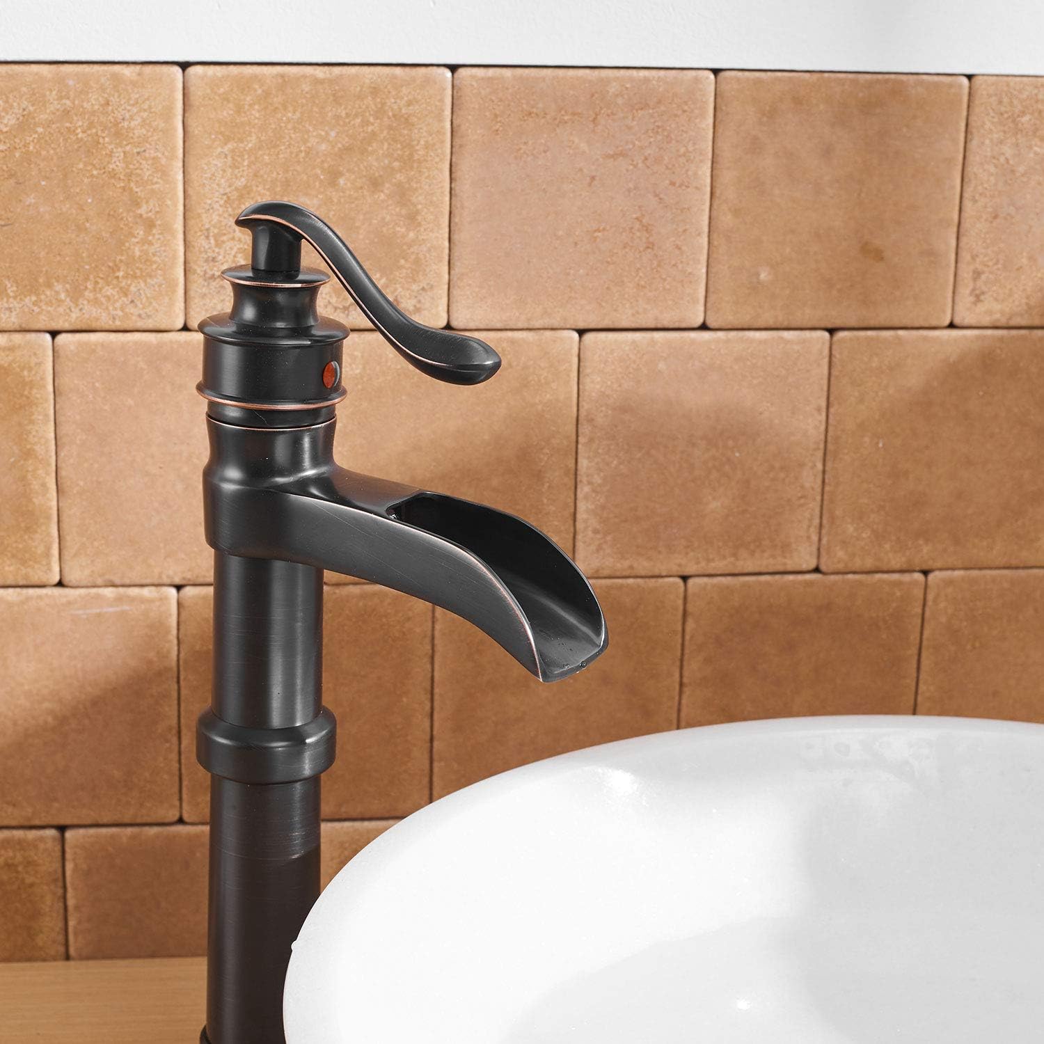 BWE Vessel Sink Faucet Single-Handle with Pop Up Drain Assembly and Supply Hose Lavatory Waterfall Bathroom Faucets Mixer Tap Deck Mounted Oil Rubbed Bronze