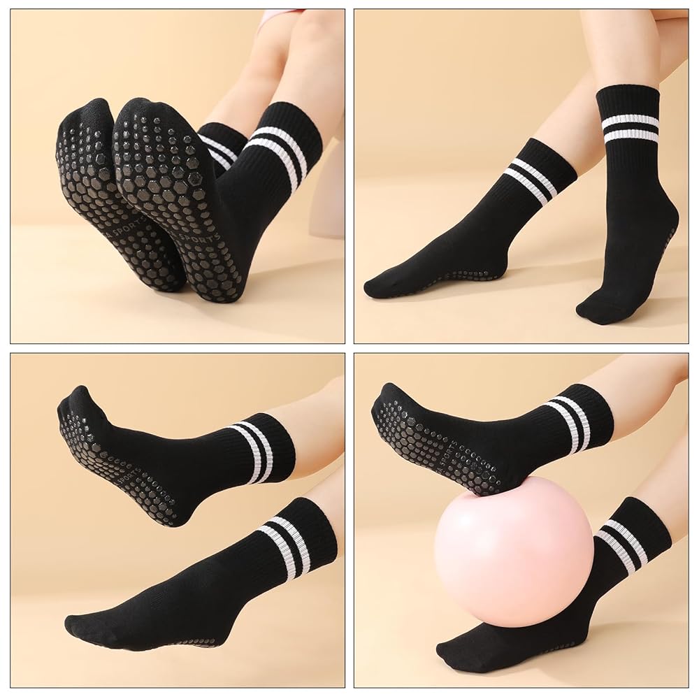 Yoga Socken Rutschfest 4 Paar - Grip Socken Mit Anti-Rutsch Noppen Für Pilates, Barre & Fitness