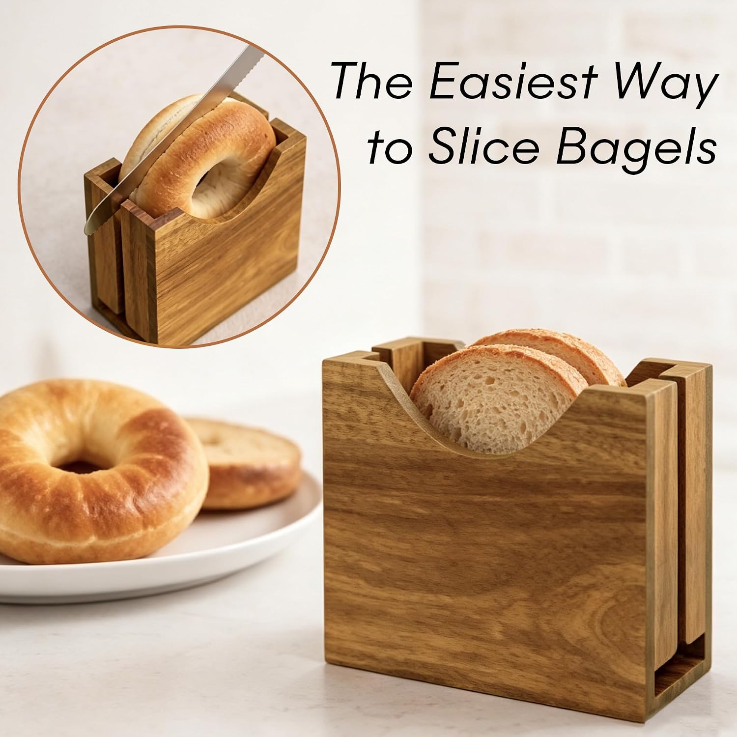 Wooden Bagel Slicing Guide Box for Kitchen Toast Donuts Rolls