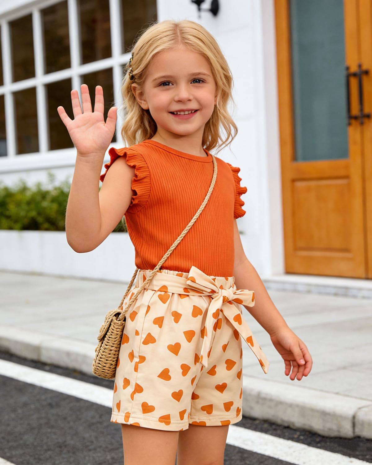 Conjunto corto de verano para niñas y niñas, camiseta sin mangas y pantalones cortos con estampado de corazón