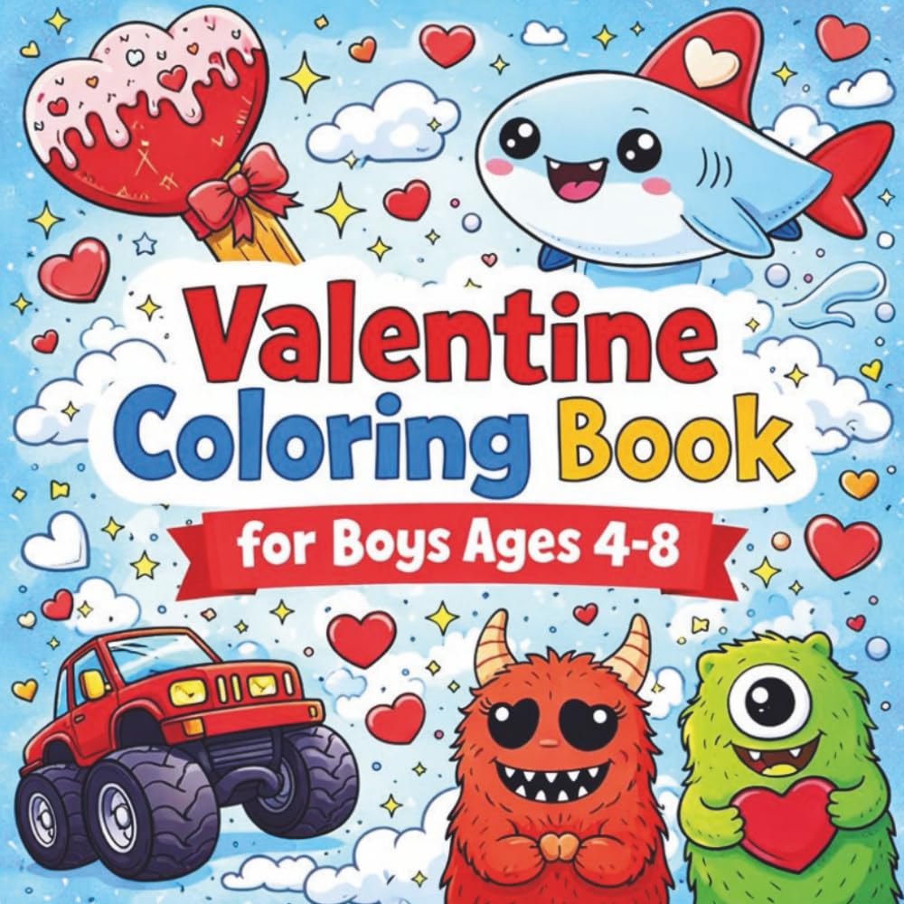 Valentine Coloring Book for Boys Ages 4-8: Cute, Simple, and Bold Valentine Pages for Young Boys
