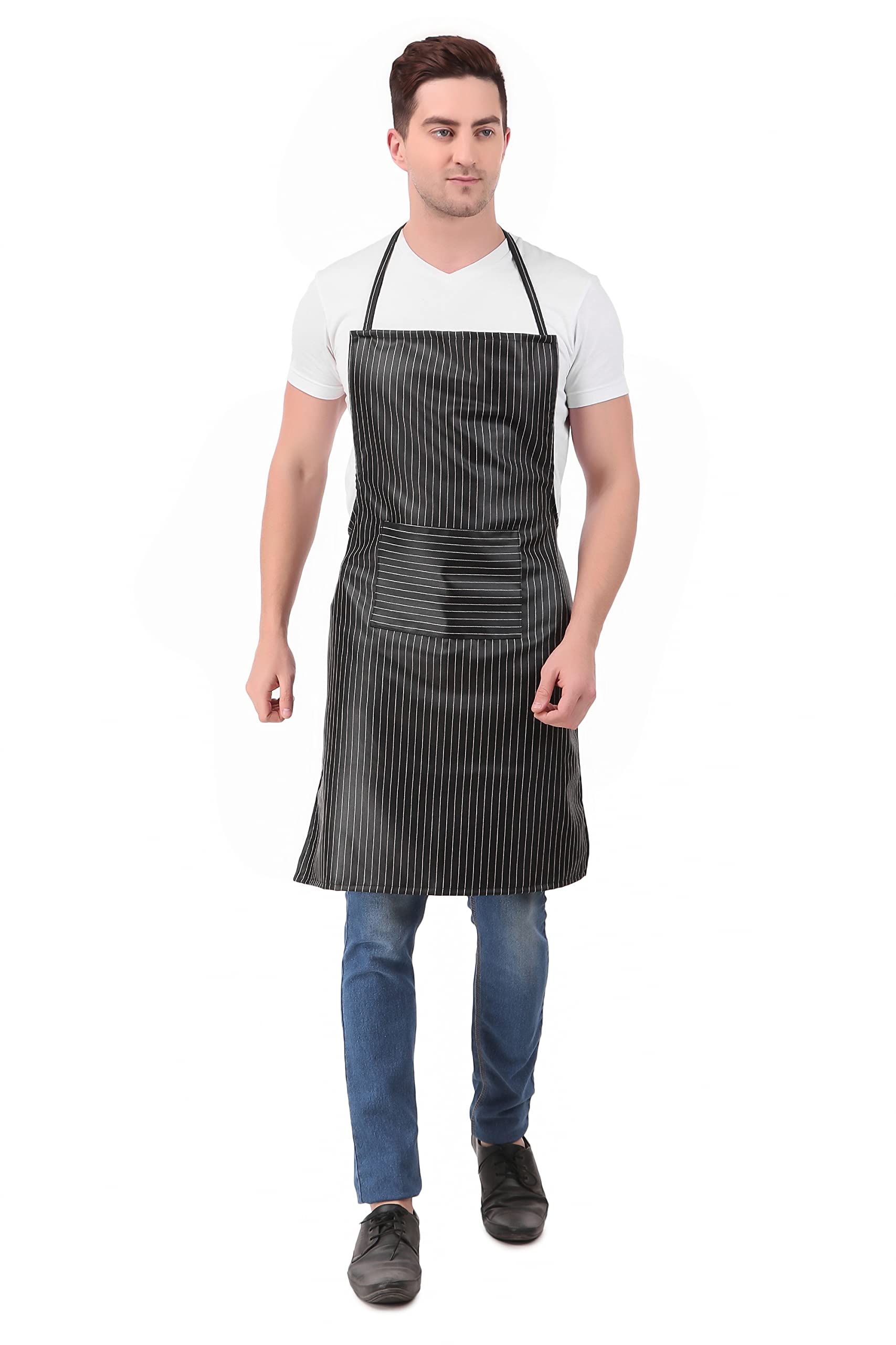 Men Women Hotel Cafe Restaurants Catering Cooking Kitchen Chef Apron (33" X 23", Black-White, 1)