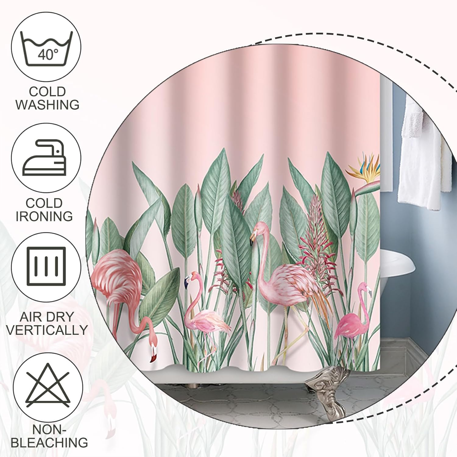 Baocicco Pink Flamingo Tropical Leaves Shower Curtain Green Plants Modern Watercolor Shower Curtains for Bathroom Home Bathtubs Waterproof Fabric Shower Curtain with Hooks 72x72 Inches
