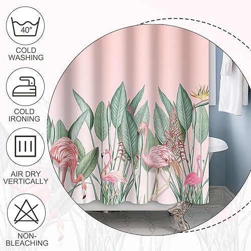 Miniatura 5 de Baocicco Cortina de ducha con diseño de flamenco rosa y hojas tropicales, cortinas de ducha modernas de acuarela para baño, hogar, bañeras, cortina