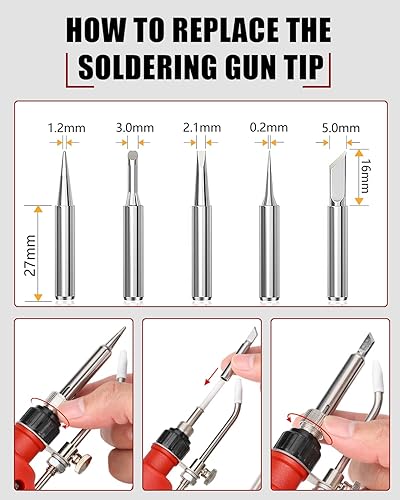 Miniatura 3 de Kit de soldador inalámbrico para batería Milwaukee M18 de 18 V, pistola de soldadura digital LED de 75 W con 5 puntas, alambre de soldadura de 1.76