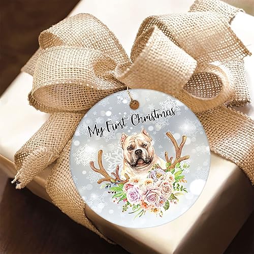 Miniatura 4 de Adornos redondos de cerámica para la primera Navidad en nuestro nuevo hogar, adorno de cerámica con círculo de perro matón americano, 3 pulgadas,