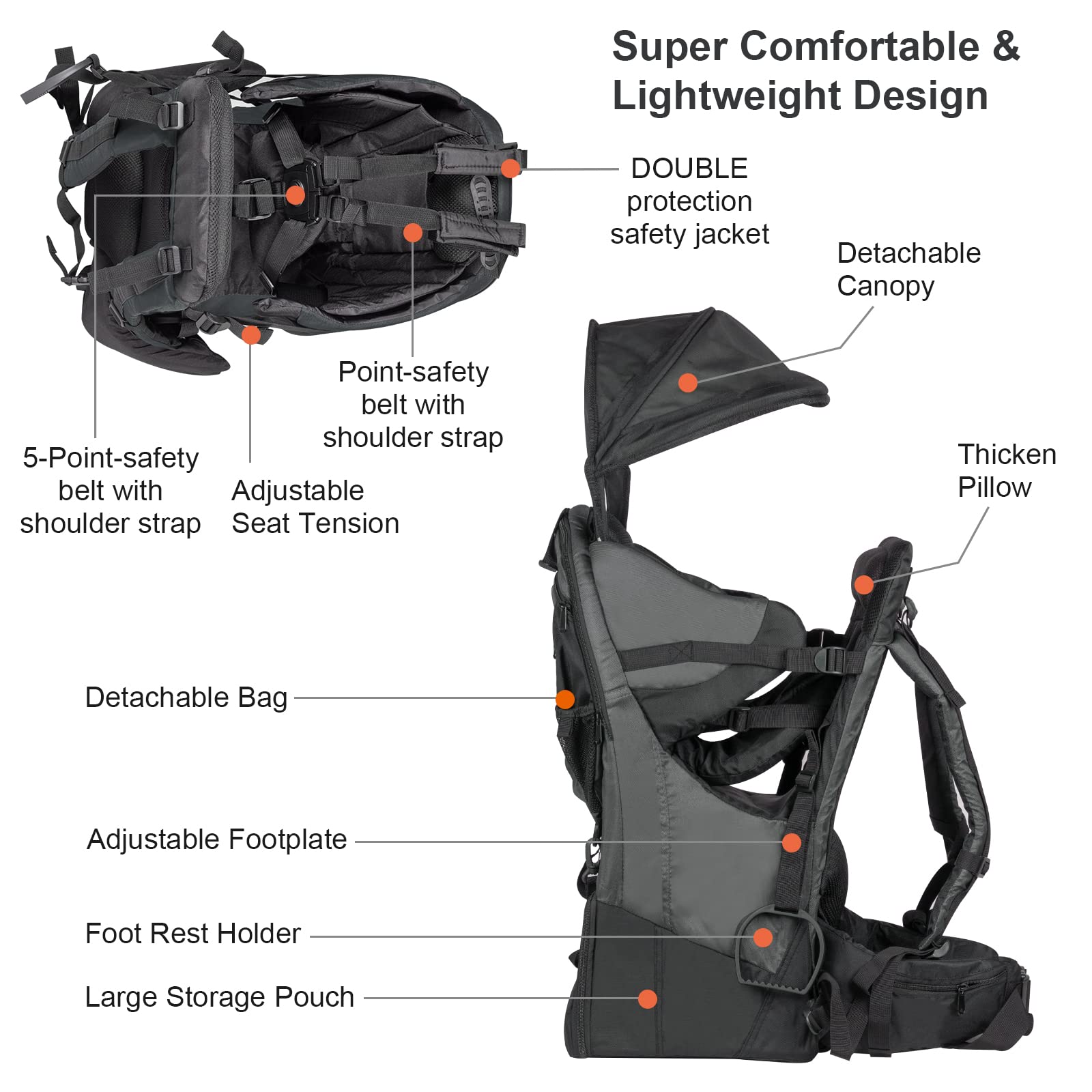 Soporte de Nueva de senderismo mochila Carrier para bebé niño Kid parasol Visor Escudo Shield, negro