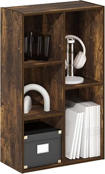 Furinno LUDER Book Shelf, 5-Cube Bookshelf, Open Storage Shelf Bookcase, Easy Assembly, 9.4" x 19.7" x 31.5", for Living Room, Bedroom, Home Office, Amber Pine