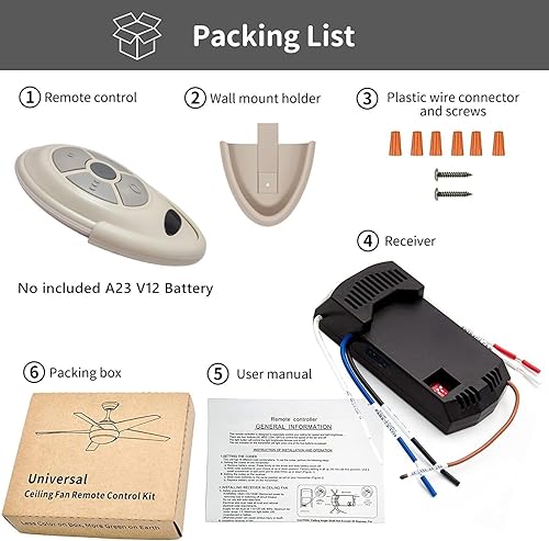 Miniatura 9 de Nexete Ventilador de techo universal remoto de 3 velocidades y atenuador de luz, funciona con receptor 18R 28R compatible con 53T 11T 35T HD5