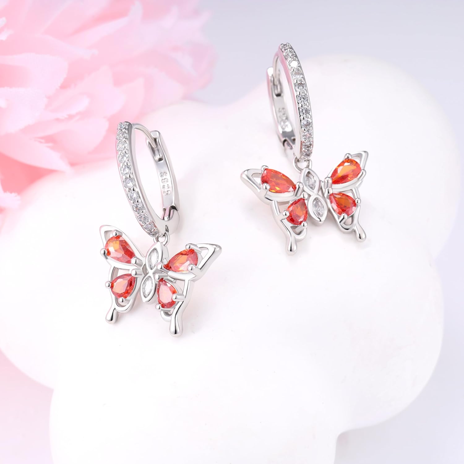 Butterfly Earrings 925 Sterling Silver Butterfly Huggie Hoop Earrings for Women CZ Dangle Hoop Earrings Butterfly Birthstone Jewelry for Mother's Day Valentine Birthday Gifts - Image 2