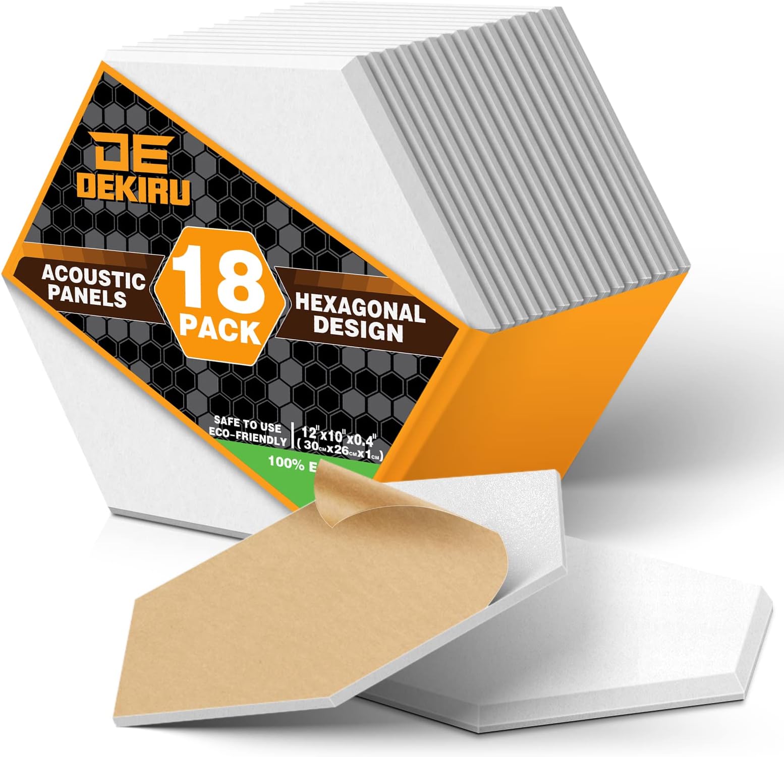 Dekiru18 Pack Hexagon Acoustic Panels Sound Absorbing, Self-Adhesive Sound Proof Foam Panels, 12''X10''X0.4'' Soundproof Wall Panels, Sound Dampening Panels For Wall Recording Home Studio (White)