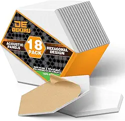 DEKIRU Pacote com 18 painéis acústicos hexagonais com absorção de som, painéis de espuma autoadesivos à prova de som, painéis de parede à prova de som de 30 x 25 x 0,4 cm, painéis de amortecimento de som para gravação de parede Home Studio (branco)