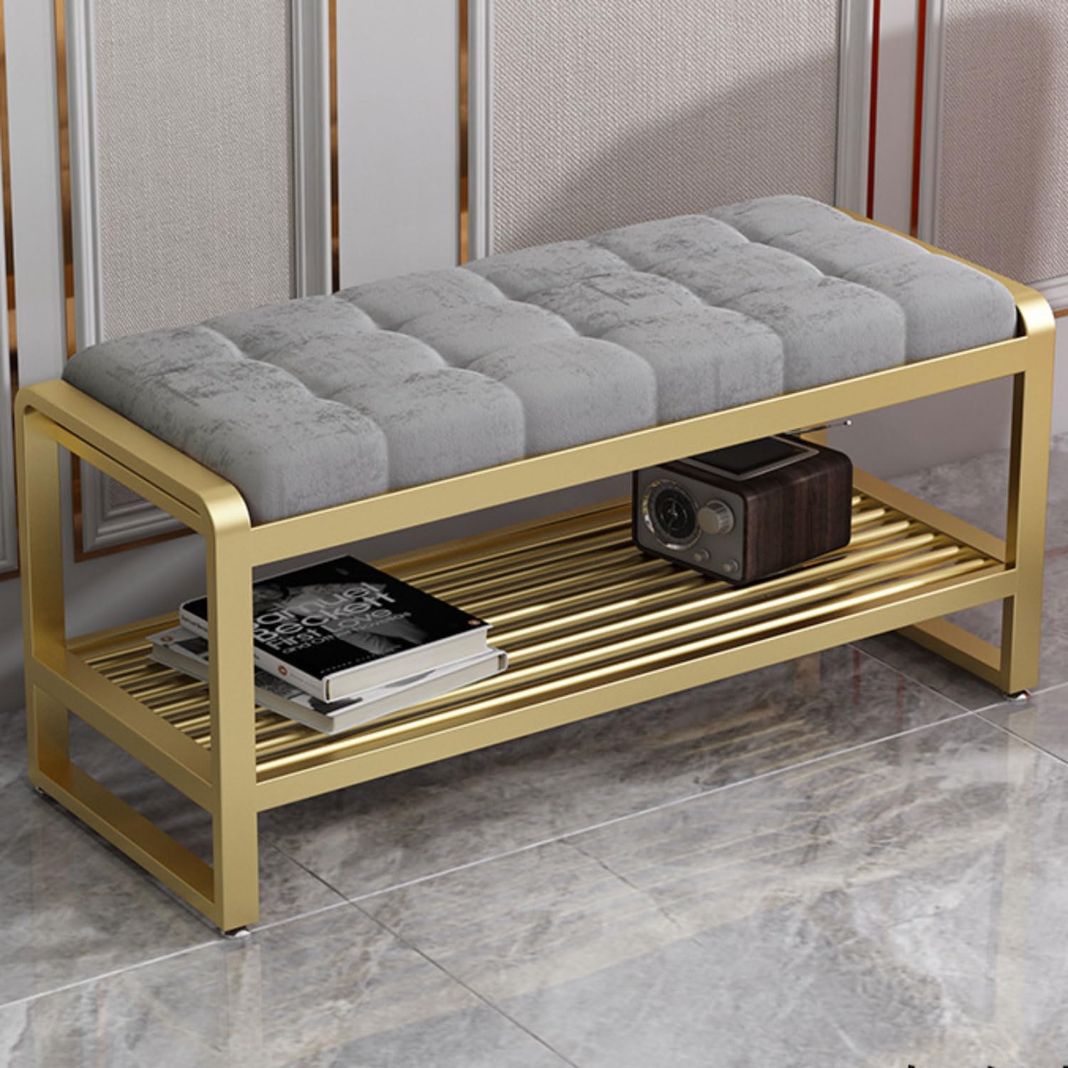 FCXWEVR Shoe Bench with Cushed Seat Steel e Sto nizer Perfect for Entryway Hallway or Sofa Multi-Functal Footrest and board Slish Design