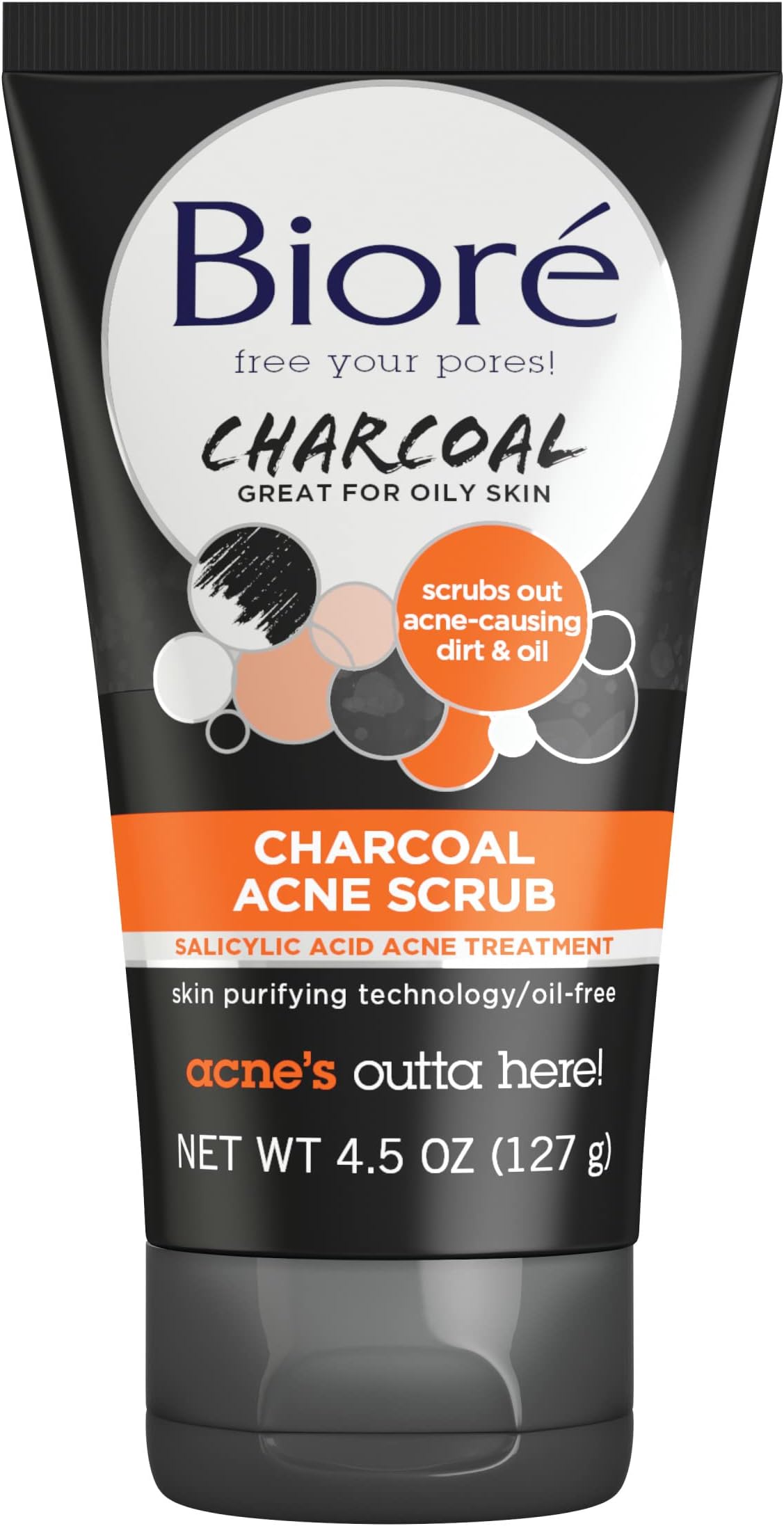 Bioré Charcoal Acne Face Scrub, with 1% Salicylic Acid and Natural Charcoal, Helps Prevent Breakouts and Absorb Oil for Deep Pore Cleansing, 4.5 Ounce (HSA/FSA Approved)
