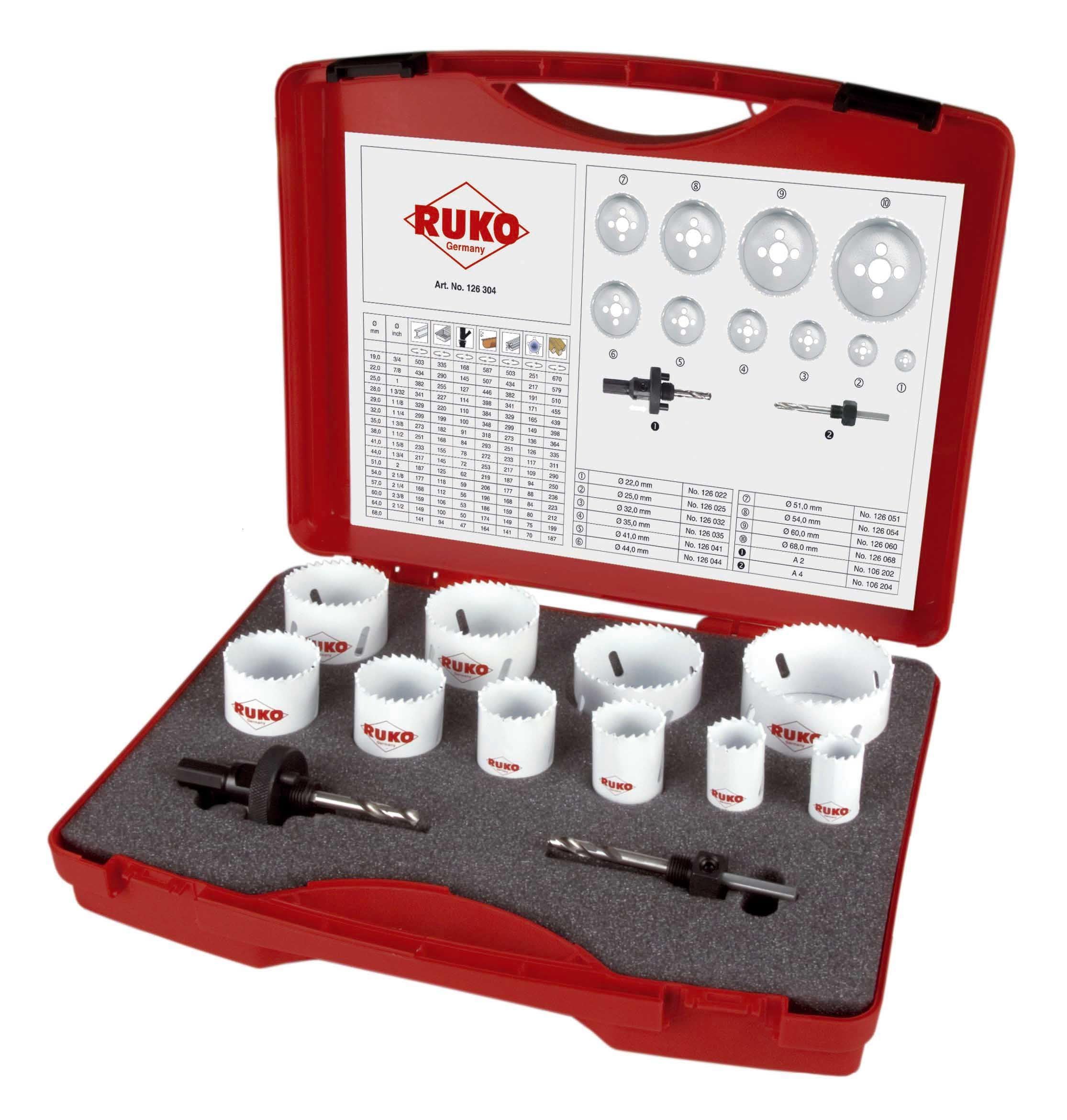RUKO 126304 jeu de 10 coronas perforadoras HSS Co 8 pour professionnels
