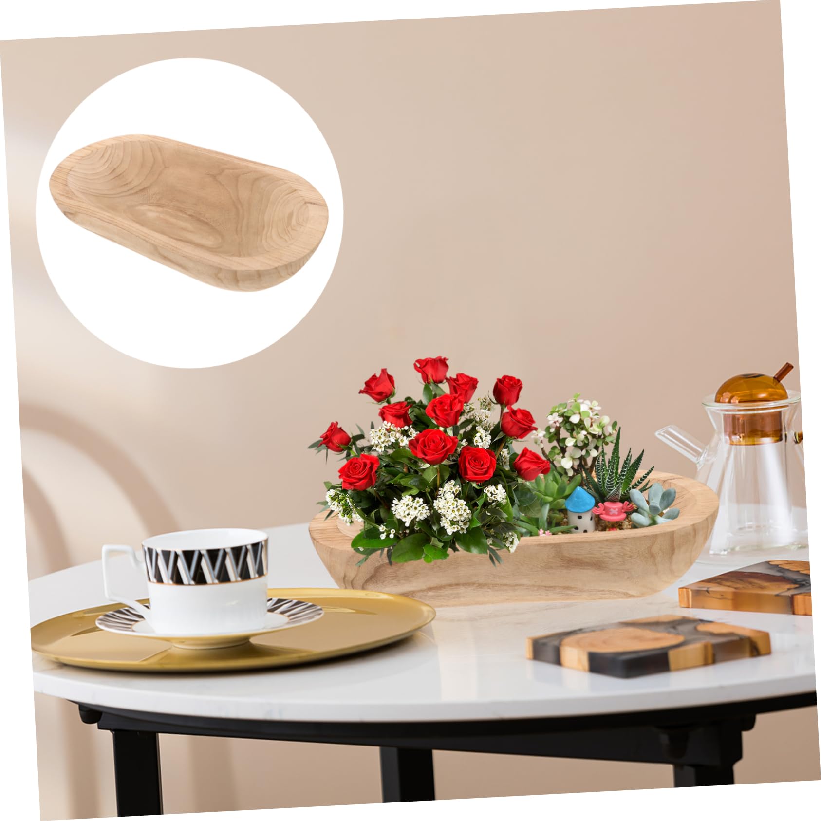 PRETYZOOM Cuenco Decorativo De Madera Rústica, Cuenco Para Masa De Madera Natural, Centro De Mesa Artesanal, Decoración Hogar, Pieza Única Para Adornos y Velas