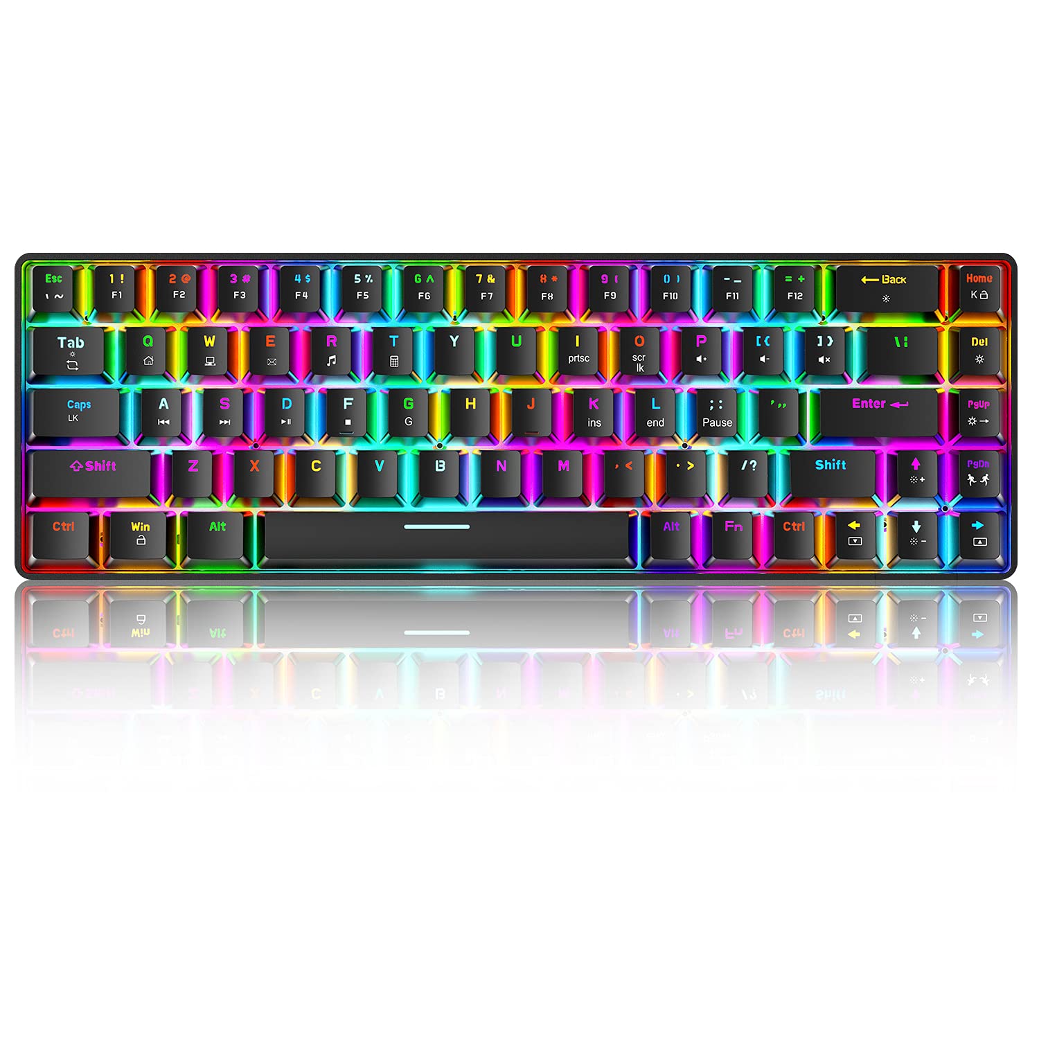 T8 Teclado mecánico actualizado 60% para juegos compacto tipo C con cable 68 teclas LED retroiluminado USB teclado impermeable 18 Chroma RGB Backlight teclas anti-ghosting (interruptor marrón )