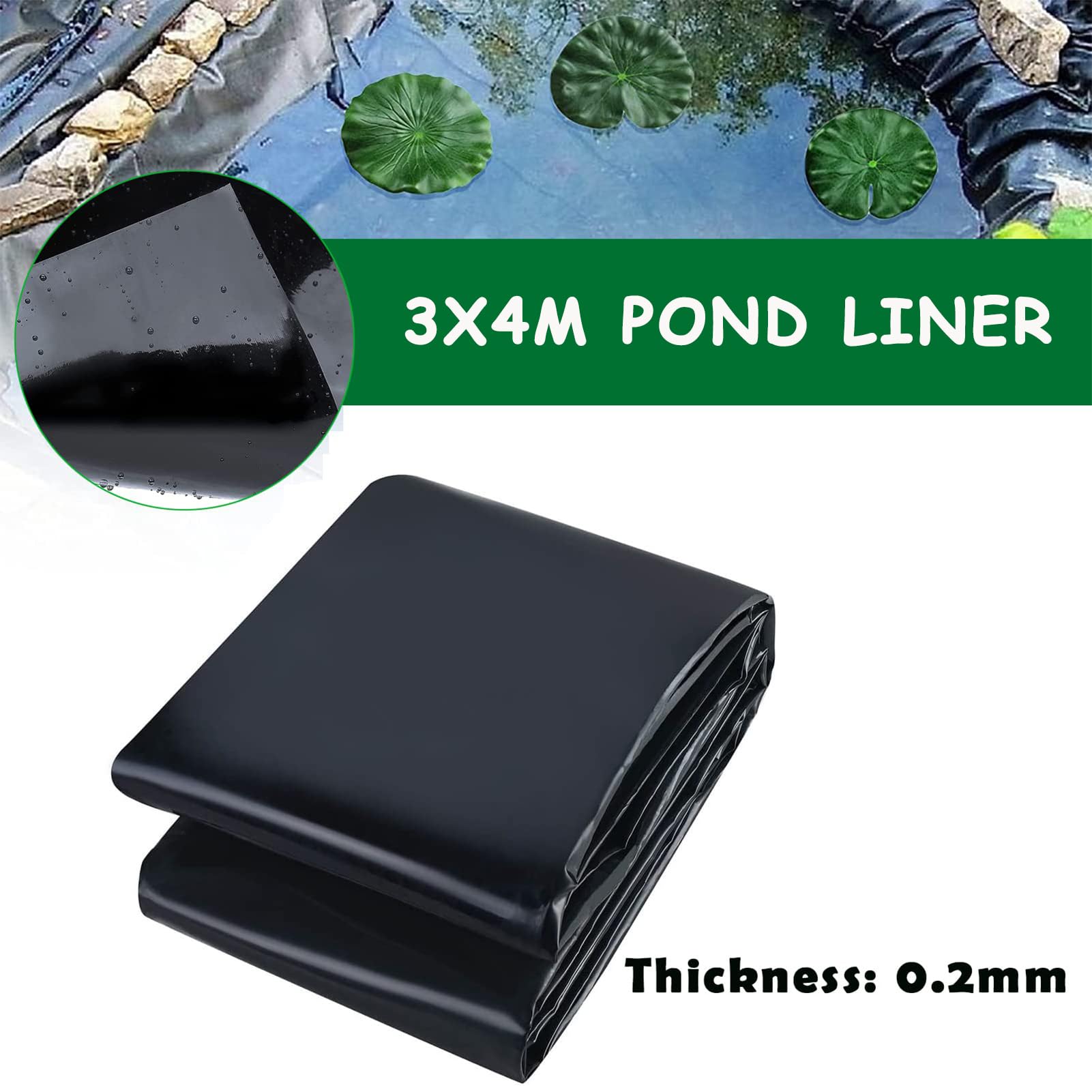 3m x 4m Telo per Laghetto Nero in PVC - Resistente Telo Laghetto HDPE, Fodera Laghetto Flessibile per Piscina Giardino per Laghetti, Fontane, Giardini Acquatici e Cascate
