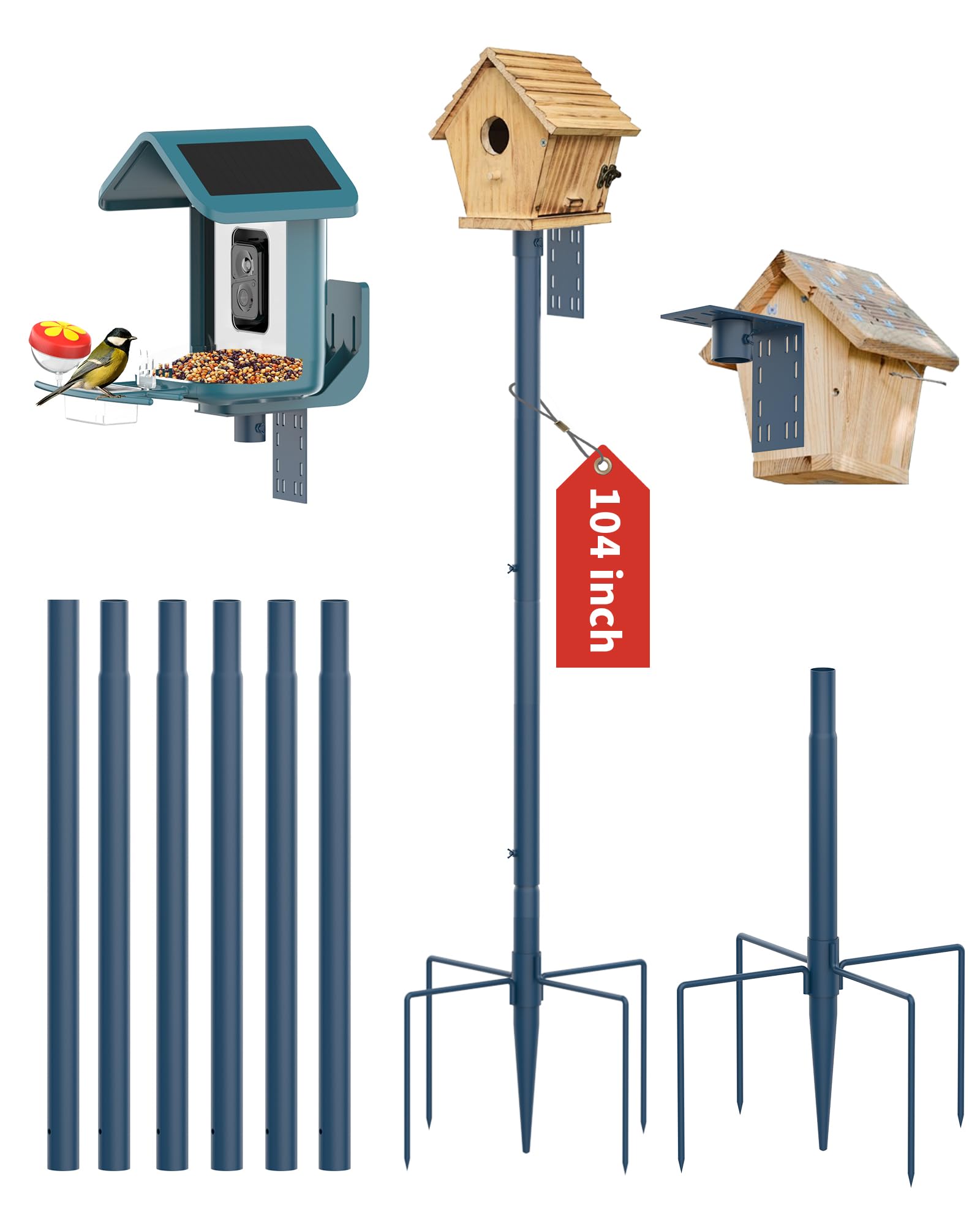 Onlyfly Supporto per mangiatoia per uccelli, altezza 264 cm, con diametro di 2,5 cm, resistente, per mangiatoie sospese, kit di montaggio per casetta per uccelli, per esterni, connessione antiscivolo