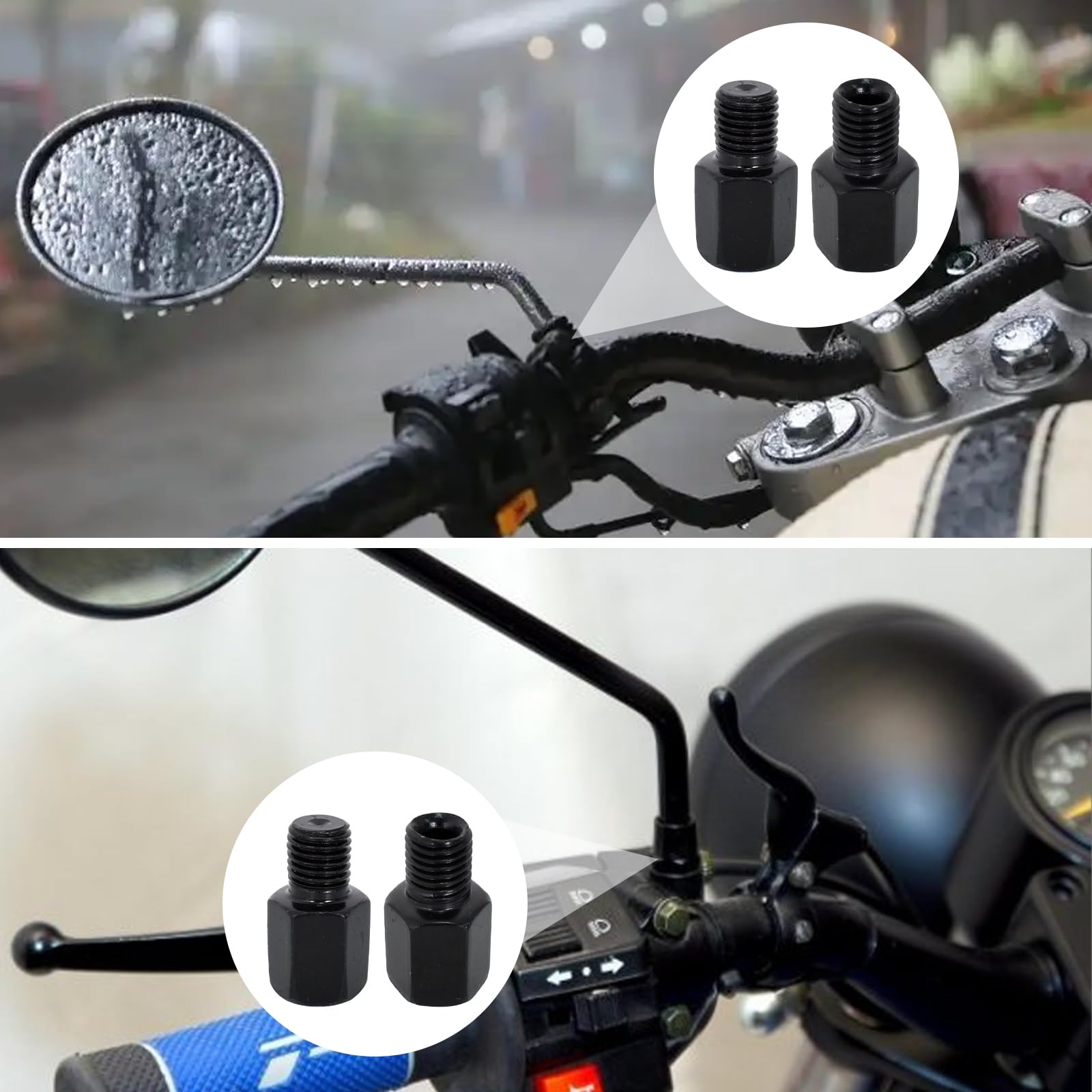 Spiegel Adapter M10 Rechtse Draad naar M10 Rechtse Draad Zwart