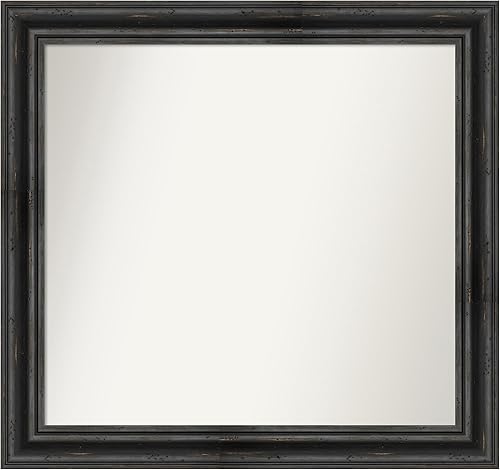 Amanti Art Espejo de baño negro para sobre el fregadero, 32 x 34 pulgadas, espejo rectangular negro de pino rústico, marco de madera rústica grande,