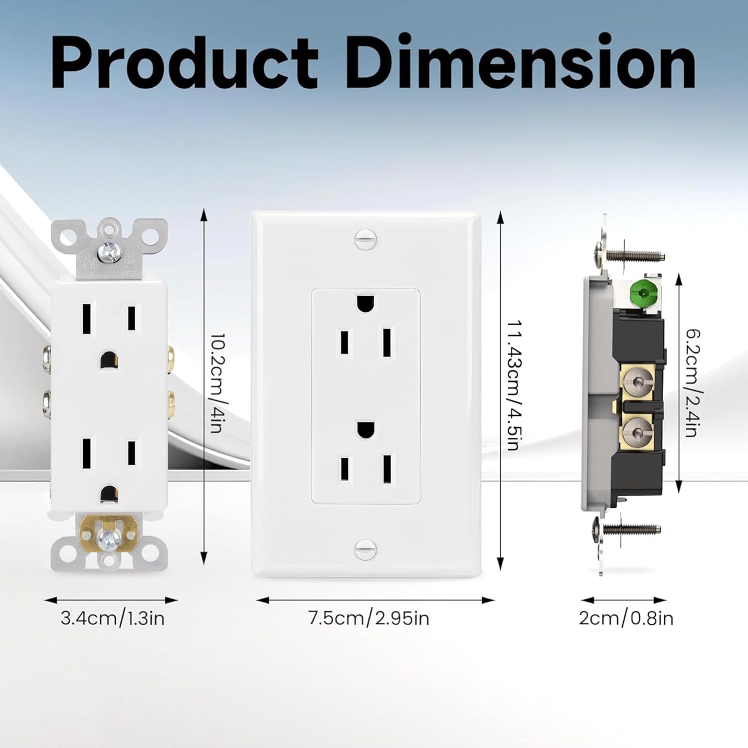 ThunderWay Decorator Receptacle Outlet with Wall Plate, Non-Tamper-Resistant Electrical Outlet, 15Amp/125V, Self-Grounding, UL Listed, White (10 Pack)