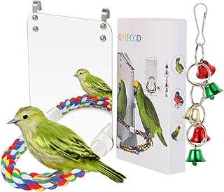 7in Bird Mirror with Rope Perch,Cockatiel Mirror for Cage Bird Toys Swing Comfy Perch for Greys Amazons Parakeet Cockatiel Conure Lovebirds Finch Canaries