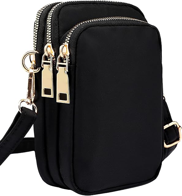 LassZone Women Cross Body Phone Bags Nylon Wallet 3 Layers Zipper Cellphone Purse Shoulder Bag with Adjustable Strap