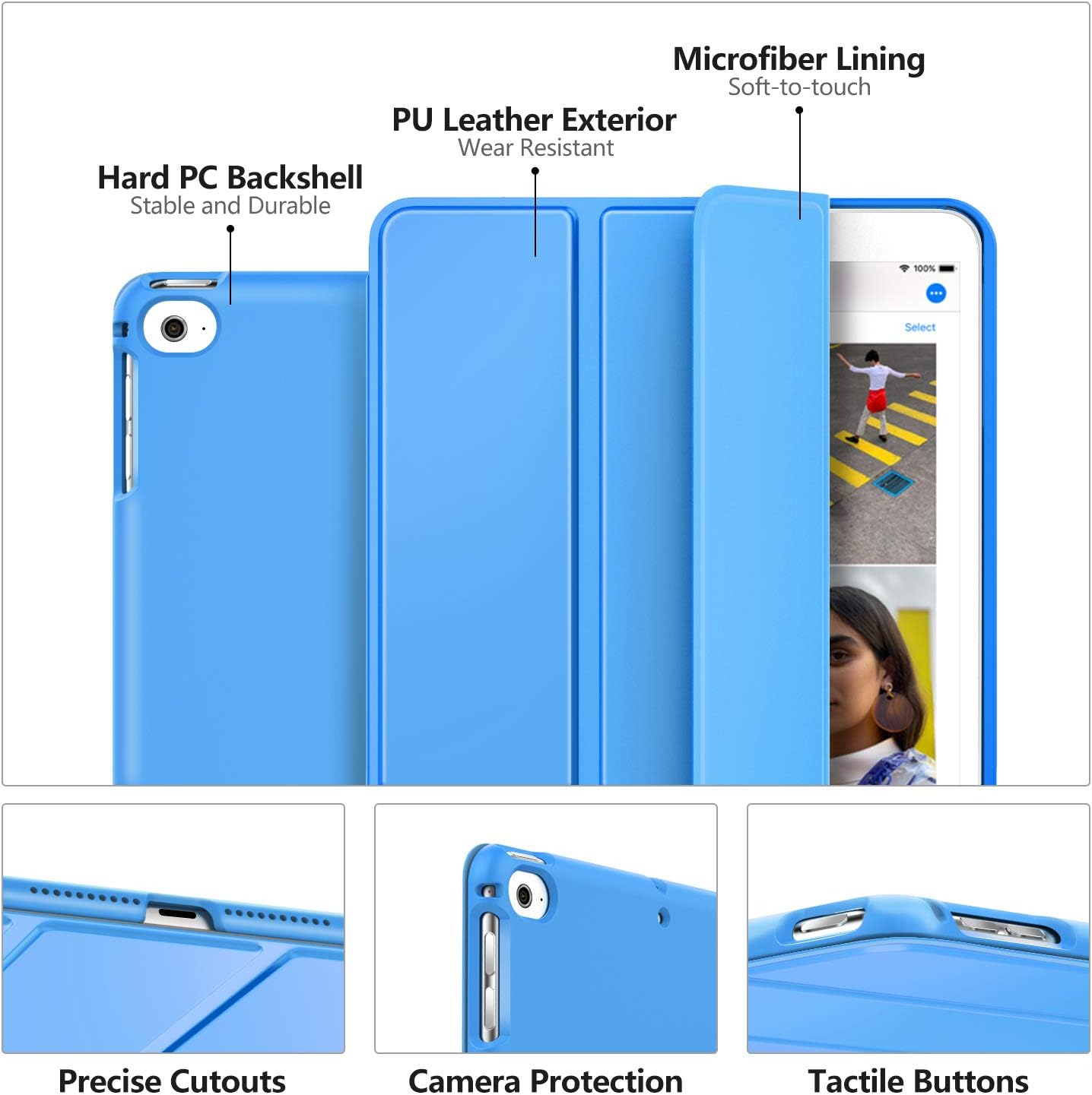 MoKo Case Fit New iPad Mini 5 2019 (5th Generation 7.9 inch) - Lightweight Smart Slim Shell Stand Cover Premium PU Leather Folio Case with Auto Wake/Sleep - Blue