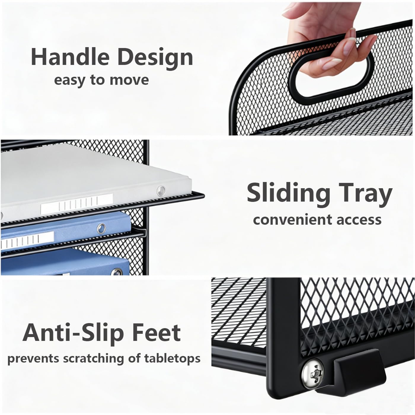 A4 Briefablage Dokumentenablage aus Metall, 4 Fächer Ablagefächer Stapelbar Papierablage, Mesh Design Ablagesystem Büro Ablage mit Griff, Schwarz, Kompakt, 32.8 x 24.7 x 27.6 cm