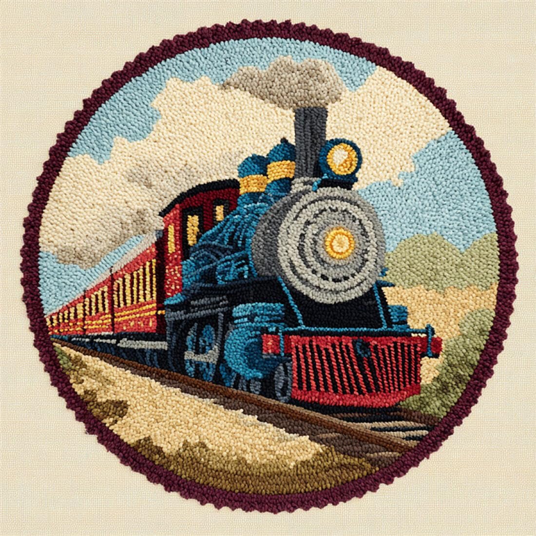 Rqwybcaxn DIY Rug Latch Hook Kits for Adults Needlework Kit Cartoon Train 50x50cm Round Tapestry with Crochet Hook Living Room Craft Gift