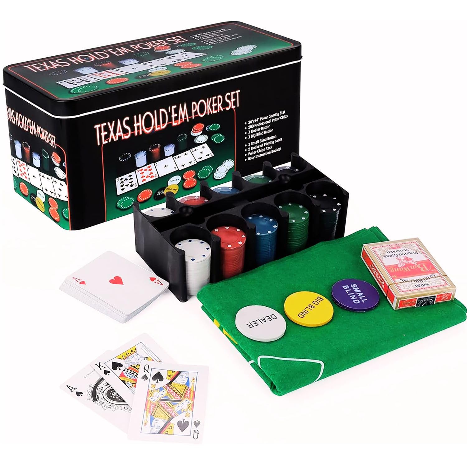 FunBlast Poker Game Set – 200 Piece Poker Chip, Double Side Mat