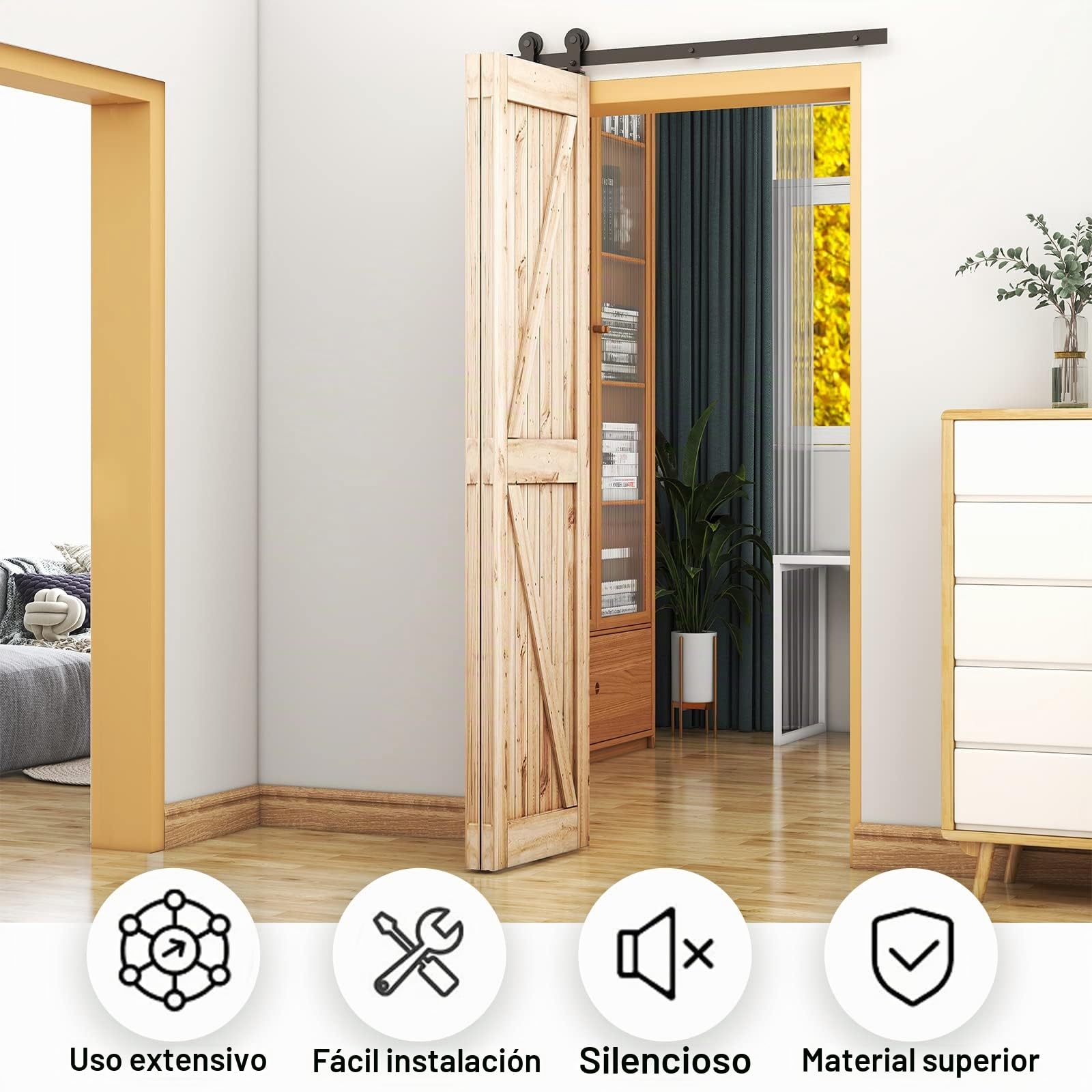 WOLFBIRD 1.5M/5FT Bi-Folding Herraje para Puerta Corredera Kit de Accesorios para Puertas Correderas Plegable Kit Para Aberturas de Puerta de 120-130cm
