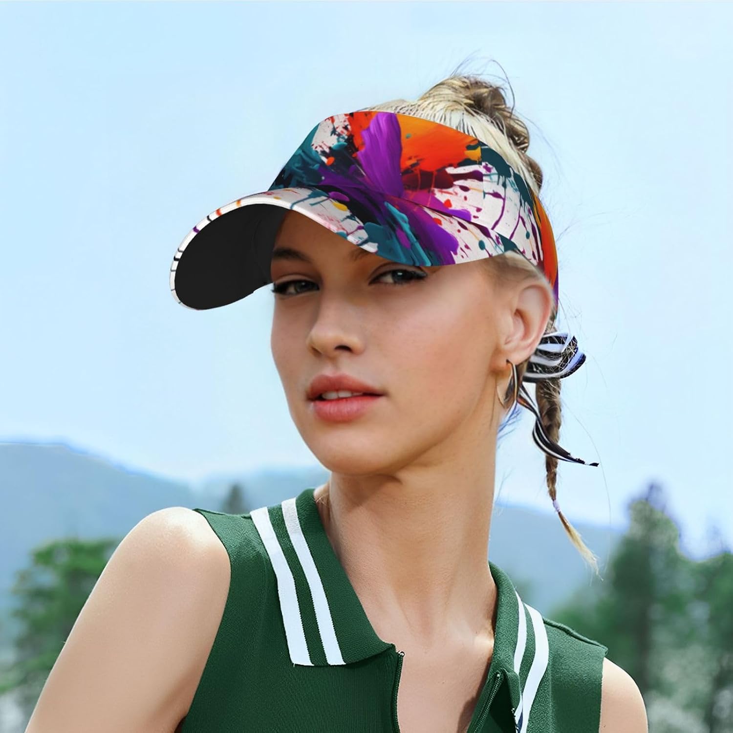 Paint Splatter Print Foldable Sun Visor Hat Lightweight Adjustable Sun Visor Hat Outdoor Sports Cap for Adults Black