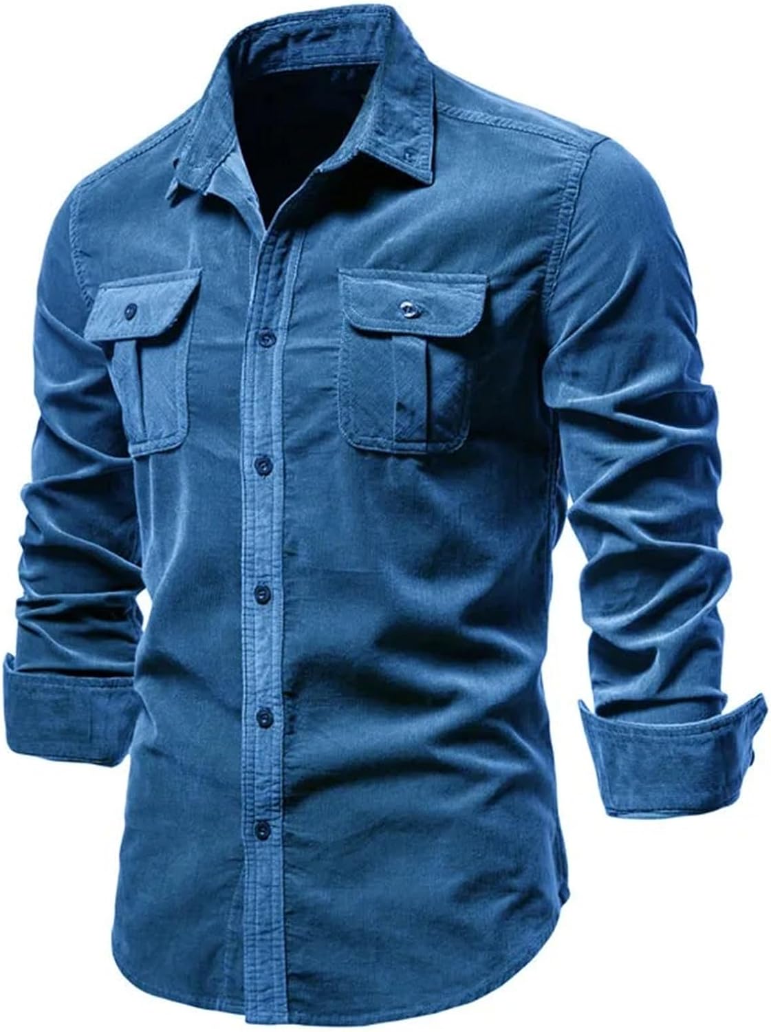 HSQIBAOER Men's Cotton Shirt Casual Corduroy Autumn Slim Blouses for Man