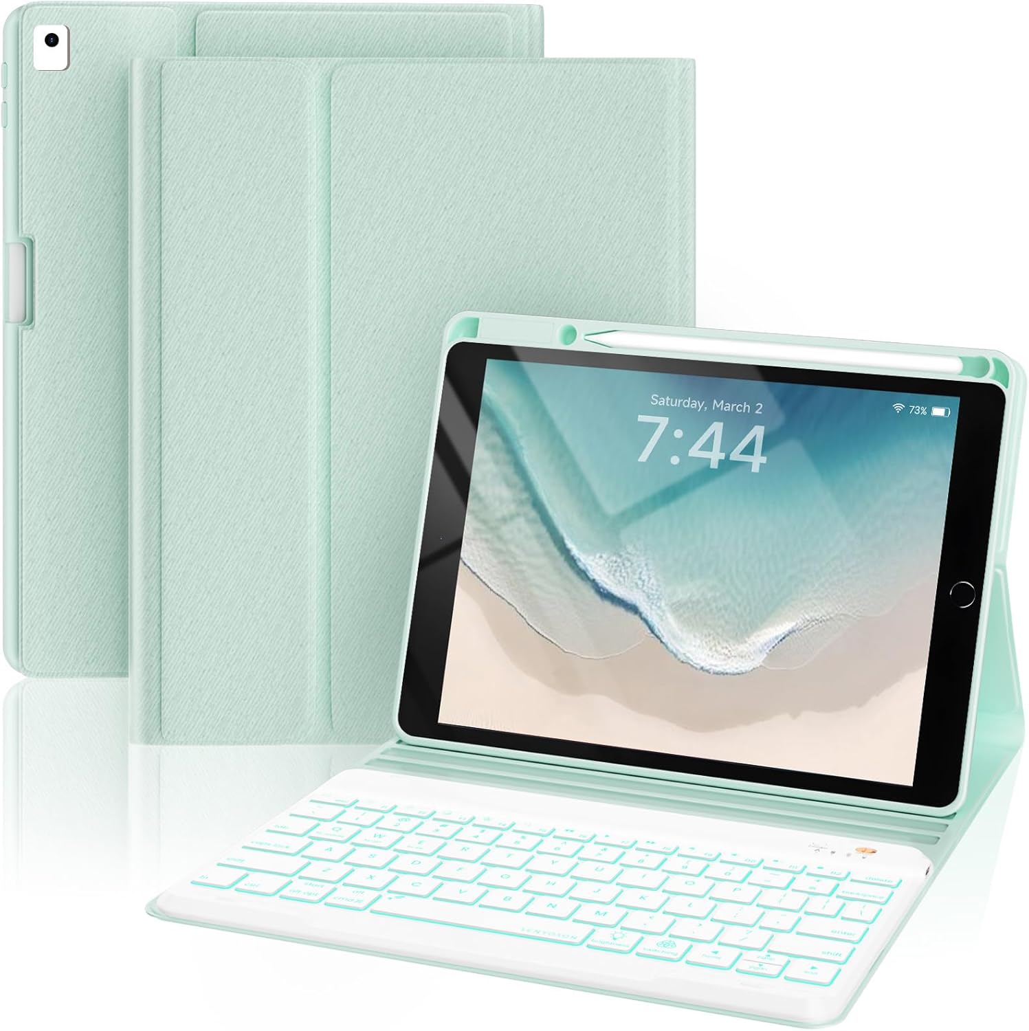 Funda Con Teclado Para IPad 10.2 9th Gen 2021/iPad 8th 2020/iPad 7th 2019, Carcasa PU Delgada Rotectora Delgada Con Ranura De Lápiz Con Teclado Bluetooth Dmontable,Funda Con Teclado Inalámbrico Para IPad Pro