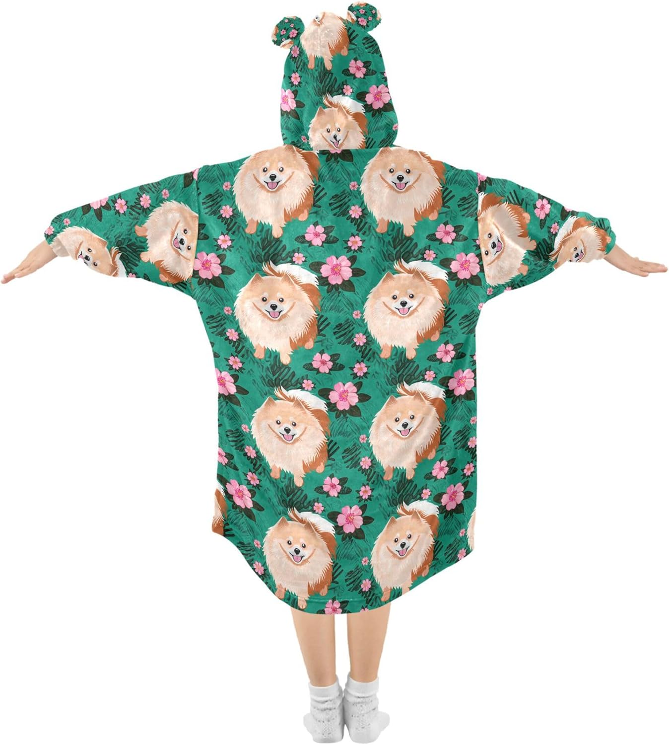 Cute Puppy Dog Kids Wearable Blanket Hoodie with Pocket and Sleeves for Toddlers, Cute Hoodies 3-14 Year Girls Boys