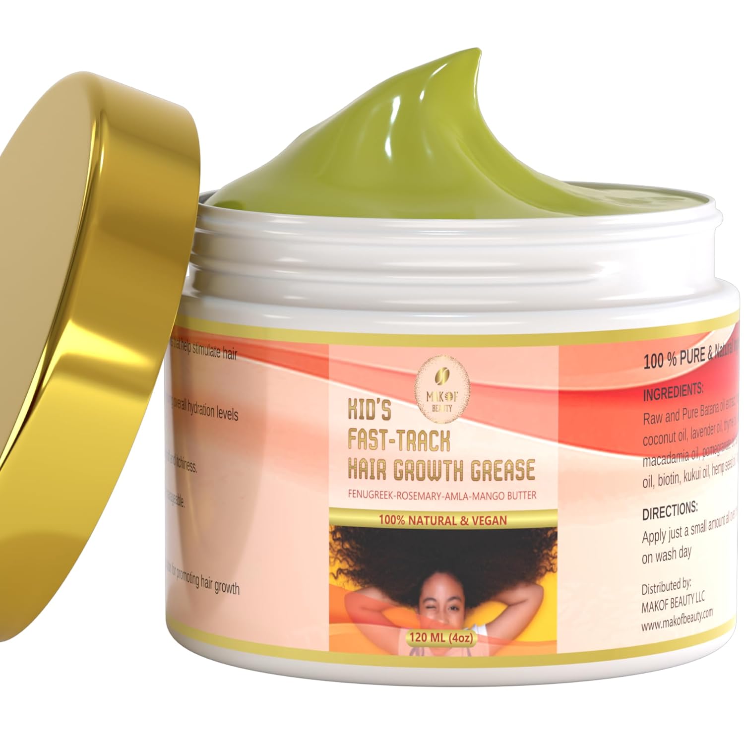 Kid’s Hair Growth Grease with Raw Organic and Pure Batana Extract, Rosemary, Fenugreek, Amla oil Mango Butter. Improve Elasticity. Perfect Curly, coily and straight Hair types. 120 Ml