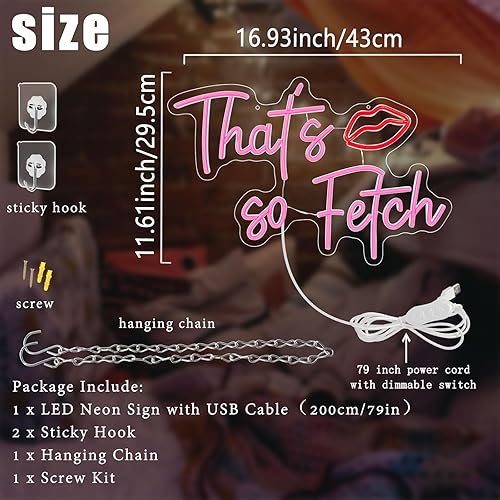 Miniatura 2 de Letrero de neón con texto en inglés That's so Fetch para decoración de pared, decoración de habitación de labios rojos grandes, luz de neón LED,